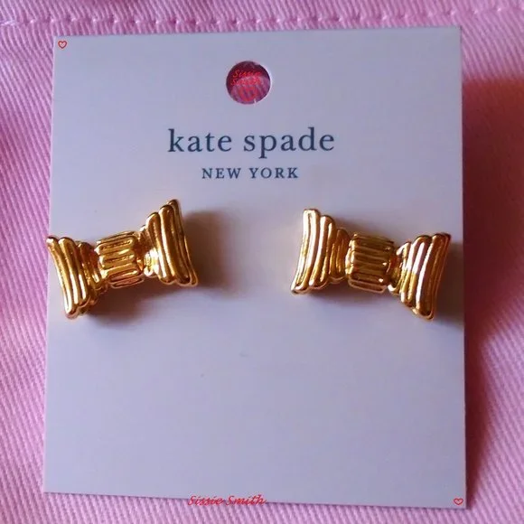 ♠️ Kate Spade ♠️️ "All Wrapped Up" Gold Bow Studs - Picture 2 of 7